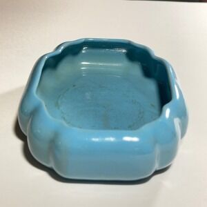 Vintage Rosemeade Pottery Scalloped Blue Ceramic Dish North Dakota